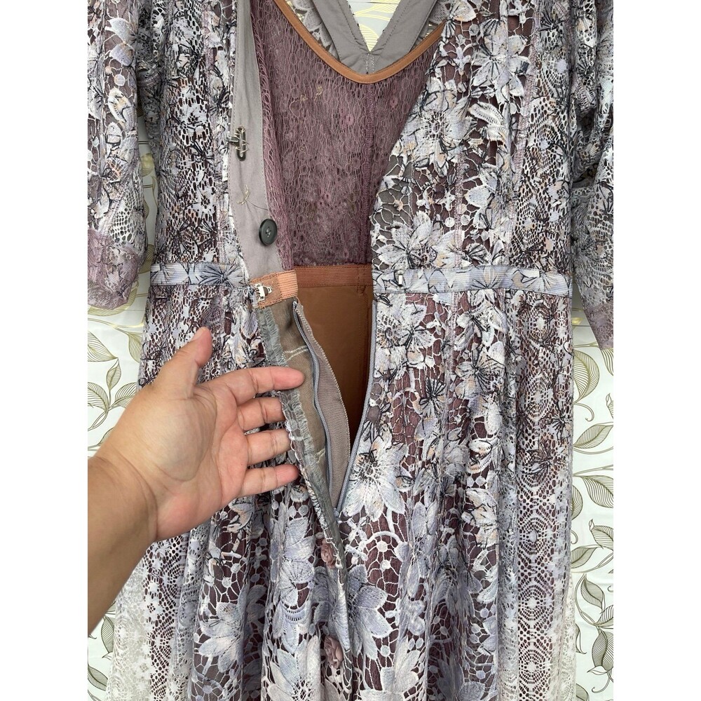 Byron Lars Beauty Mark Ombre Floral Lace Reversible Dress Rose Buttons Mauve 8 - Picture 7 of 12